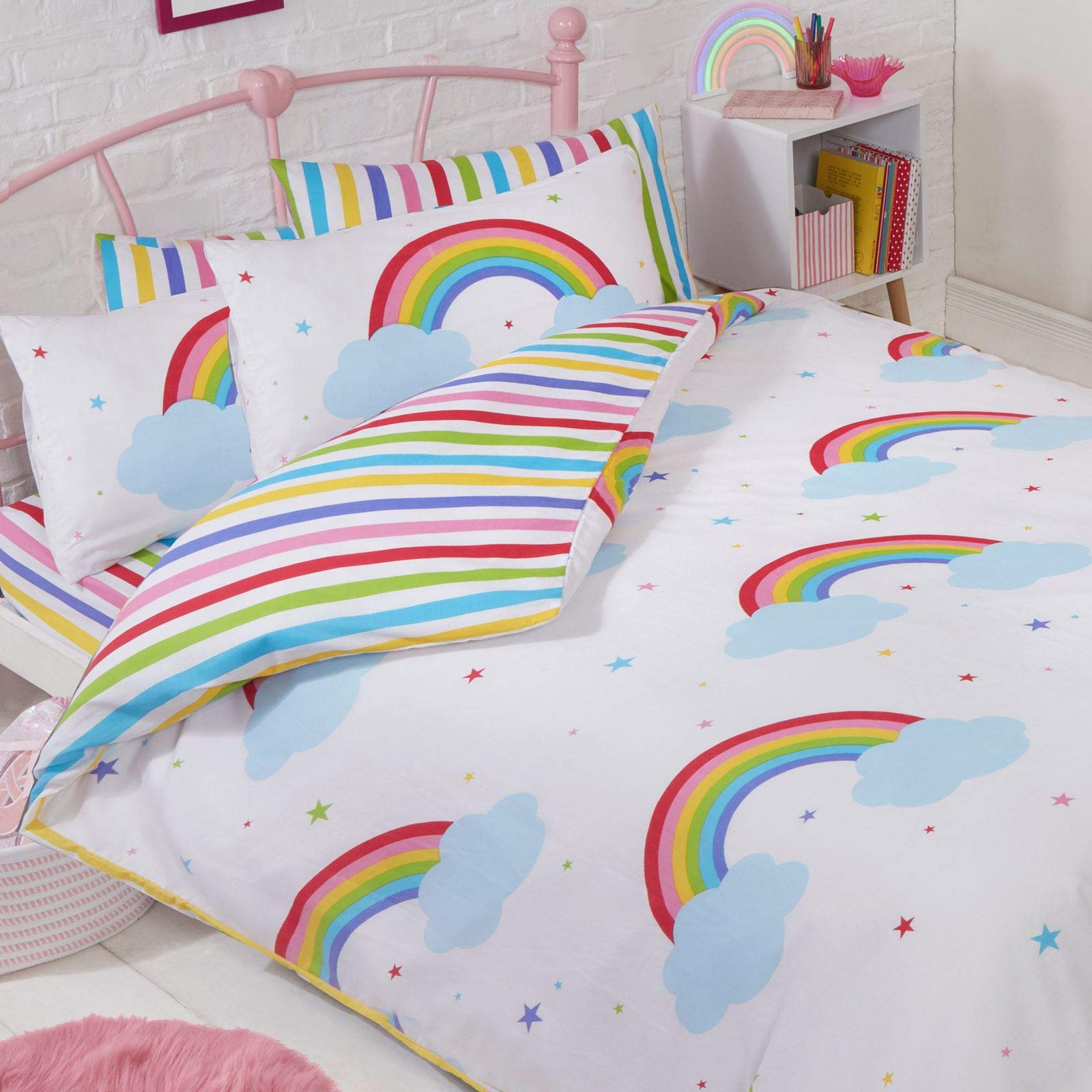 Price Right Home Striped Bedroom Range Kids - Duvet Cover Set, Fitted Sheet Set & Curtains Available (Double Duvet Cover Set)
