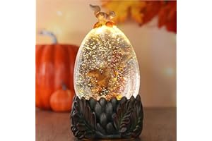 SESCHRIST Christmas Snow Globe, Pine Cones Christmas Decorations for Home, Battery & USB Operated Squirrel Snow Globe, Spinning Glitter LED Lighted Snow Globe Lantern for Thanksgiving Decorations Gift