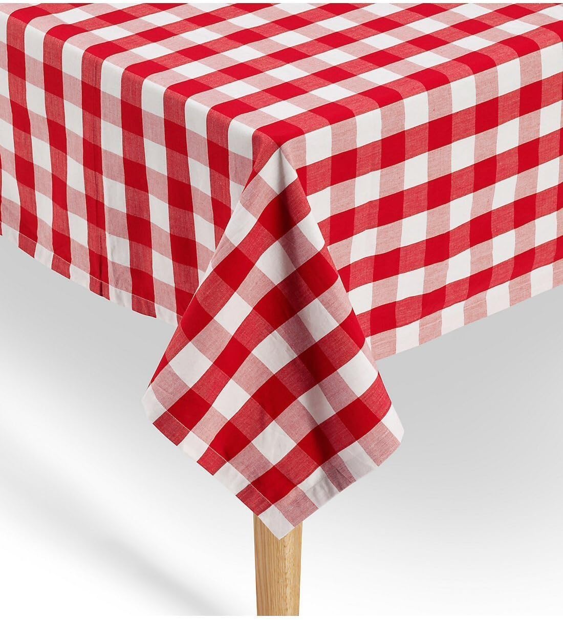 American Summertime Gingham Tablecloth 100% Cotton | Premium Quality | Red/White Checkered Square Tablecloth 52" x 52" | Stitched 1" Hem | Extra Heavyweight | Machine Washable for Mom