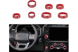 Keptrim for Ford F150 2021 2022 2023 2024 2025 Knob Air Conditioner Switch & Trailer & 4WD & VOL & Headlight Button Ring Trim, Red Aluminum, 7pcs