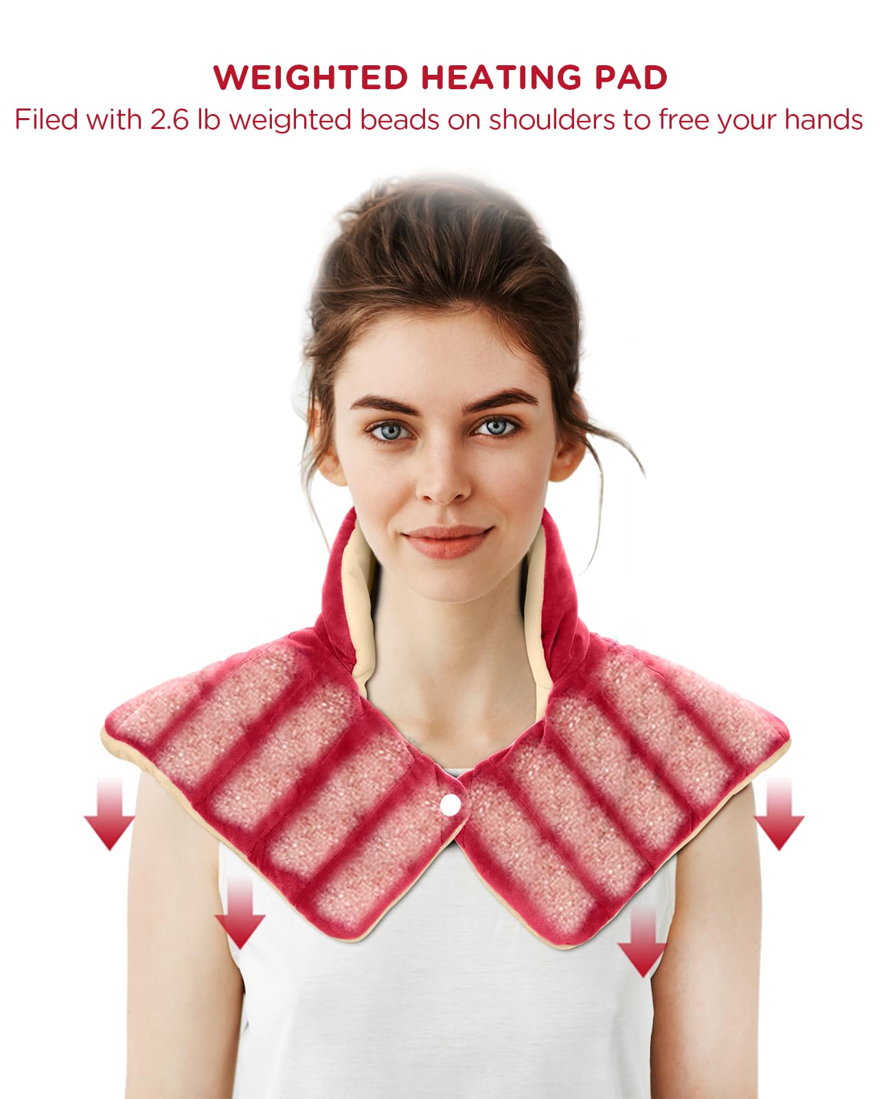Heating Pad for Neck and Shoulders and Back, Comfytemp Weighted Electric Heat Pad for Pain Relief, 2.6lb Large Heated Wrap, 9 Heat Settings, 11 Auto-Off, Women Men Birthday Gifts Red