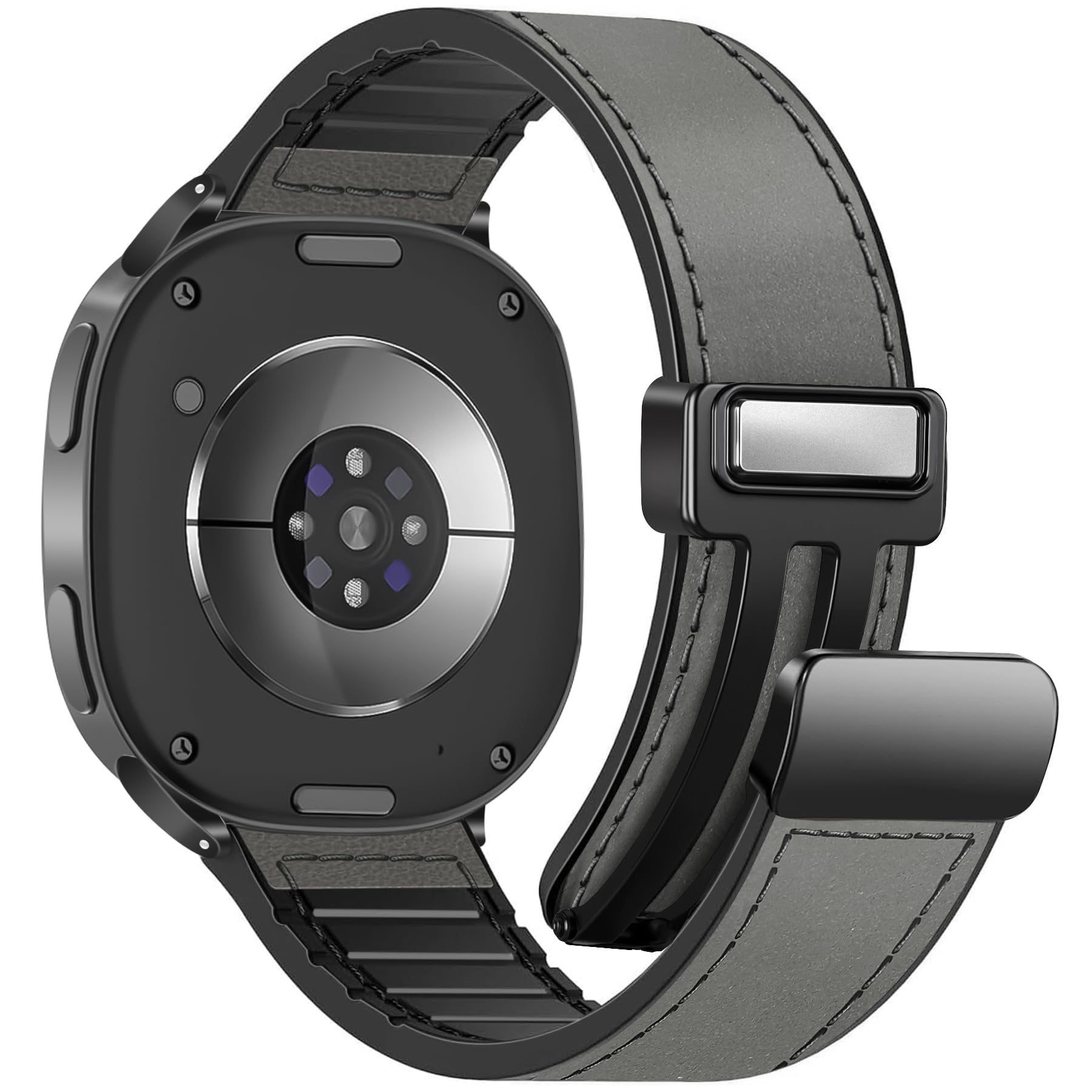 WestEagle Leather Watch 8 Band Compatible with Samsung Galaxy Watch 8 40mm 44mm/ 8 Classic 46mm, Magnetic Buckle Silicone Bottom Design Adjustable Wristbands Accessories for Men and Women, Grey