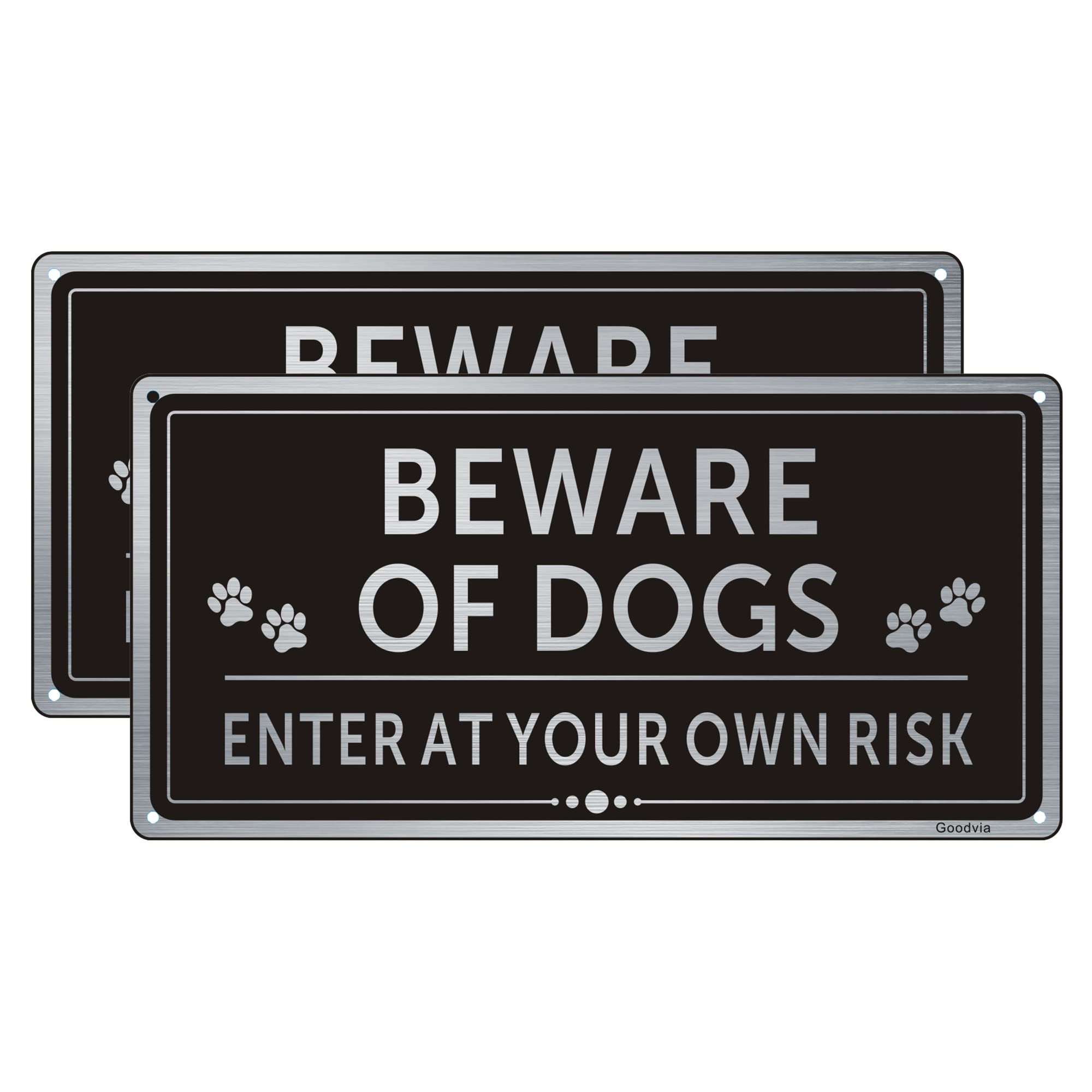 Goodvia 2-Pack Beware of Dogs Sign Brushed Aluminium 5.9 x 11.8 Inches, Rust Free Metal UV Protected Weather Resistant Durable Ink Easy to Mount