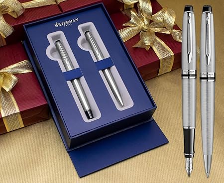 Waterman Expert Füllfederhalter und Kugelschreiber-Set, Edelstahl, verchromt, in luxuriöser Geschenkbox