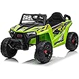 TOBBI 12V Kids Ride on Car, Electric Off-Road UTV Truck with Forward and Reverse Functions, Double Open Doors, Safety Belt, Horn, Music, and Lights for Kids Aged 3-5 Years (Fluorescent Green)