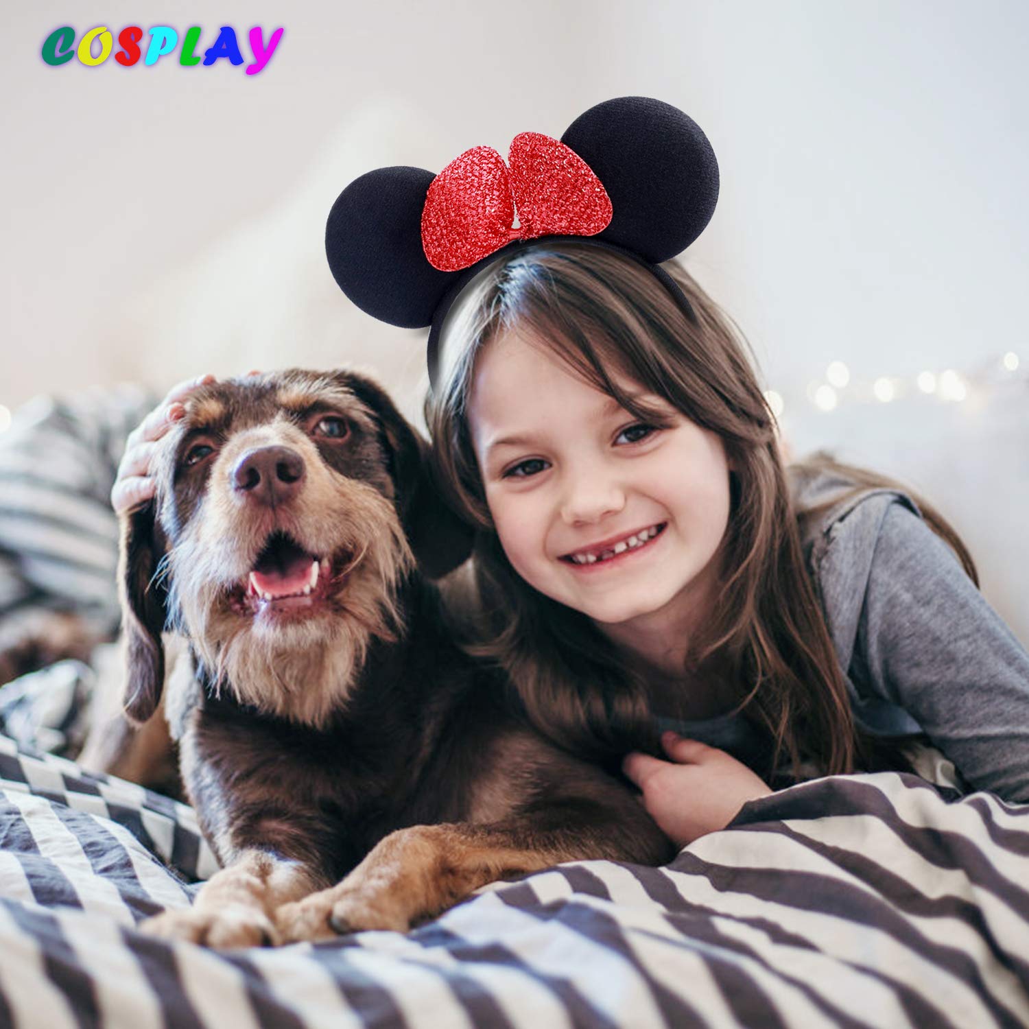 Mouse Ears Bow Set 12 Colorful Headbands Kids Birthday Party Trip Accessory Boys and Girls : Beauty