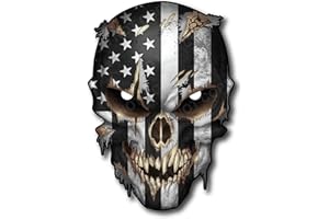 Decals by Haley Black and White Skull with Reflective Eyes – Premium Decal for Trucks and Cars – American Flag Design – Cool and Unique Sniper Style Large USA Decal