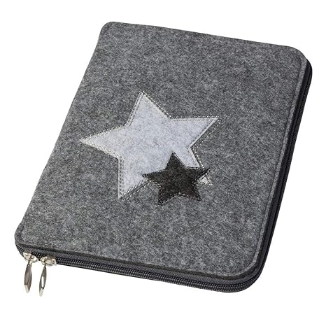 Mom’s Organizer 'Sterne' mit Reißverschluss für Mutterpass & U-Heft grau, Farbe wählbar) | Filz Hülle in A5 als Uheft- und Mu