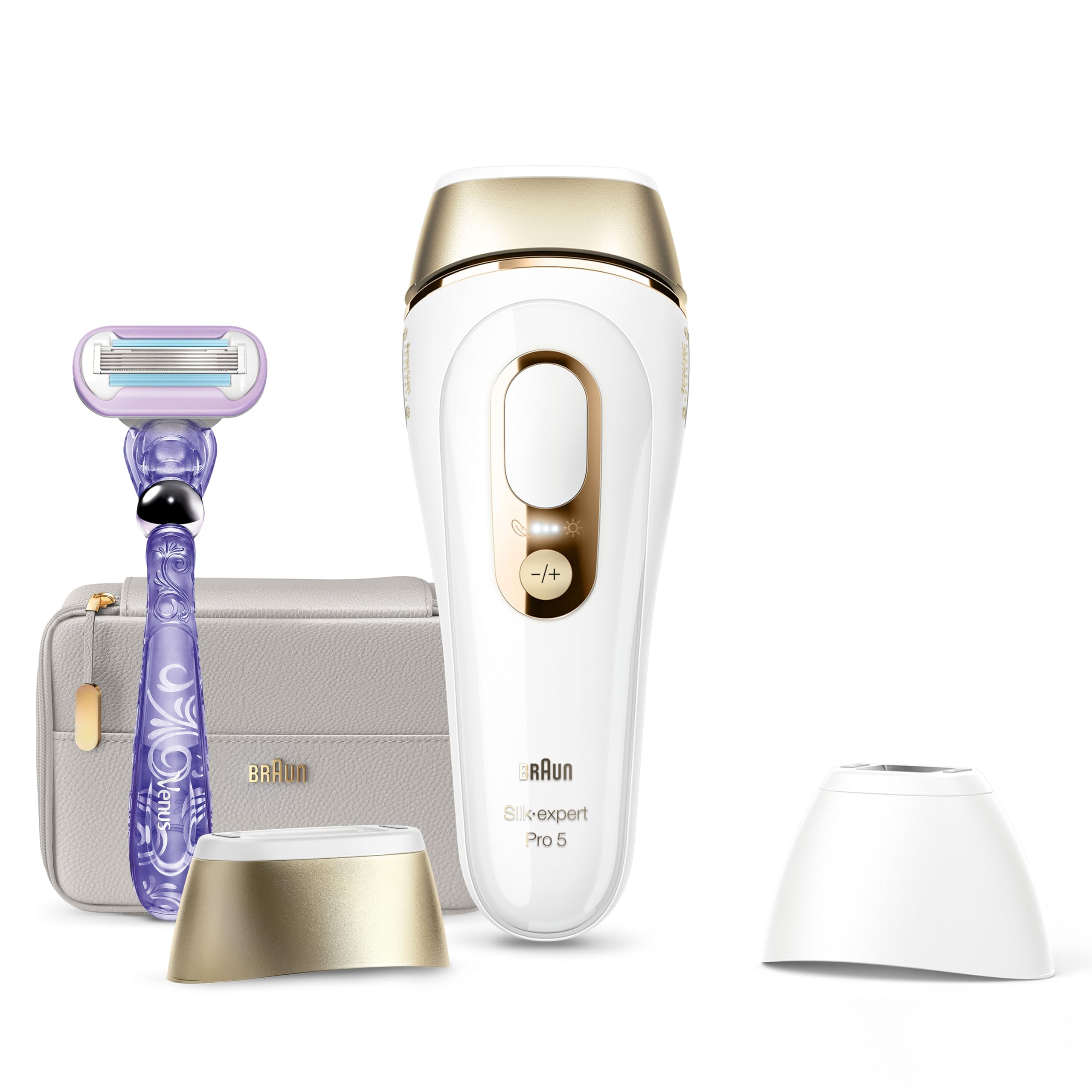 Braun IPL Silk-Expert Pro 5, at Home Hair Removal, Alternative for Laser Hair Removal, Includes Pouch, Venus Razor, Precision Head, 2 Years of Smooth Skin, Gift for Women, White/Gold, PL5137