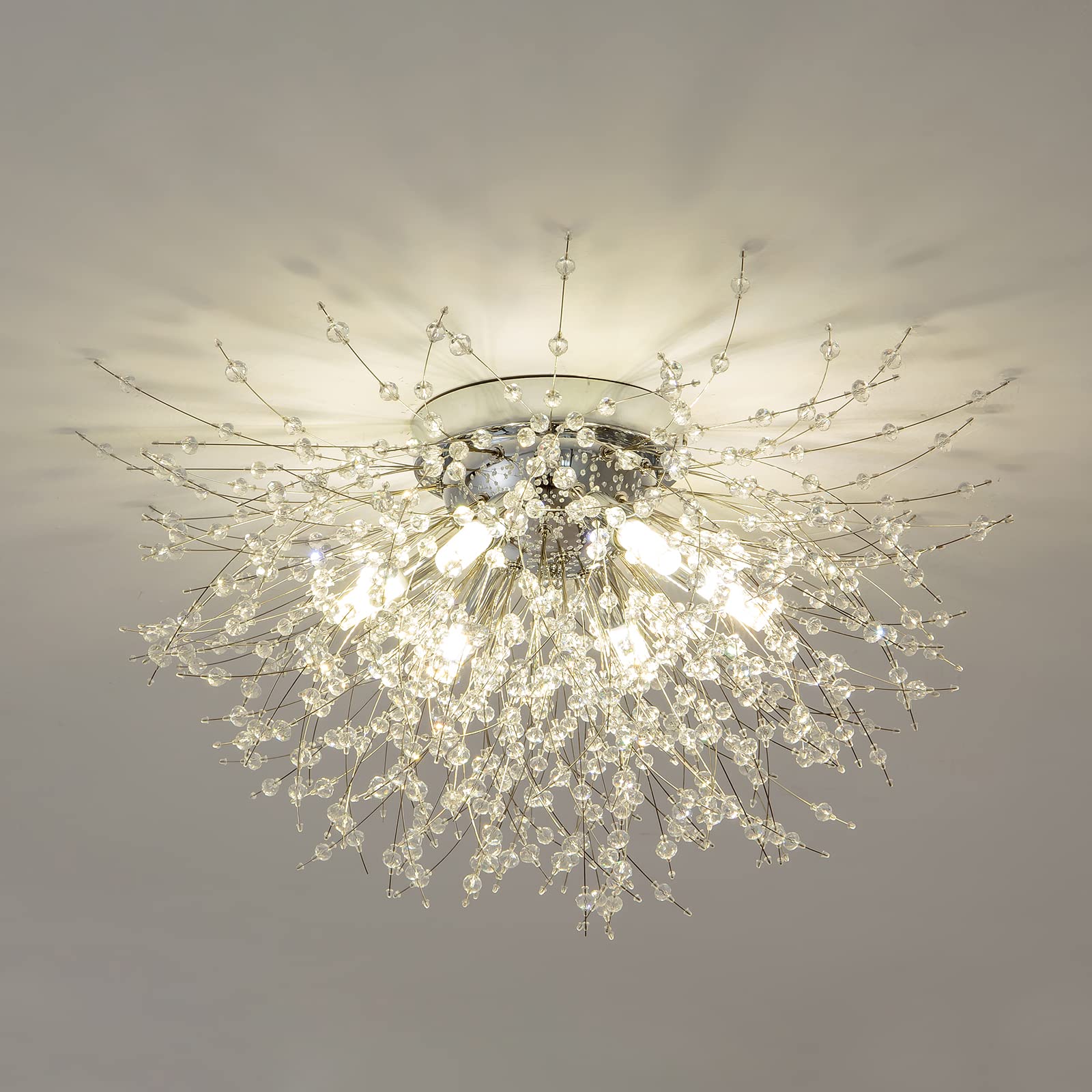 Photo 1 of Chrome Firework Flush Mount Ceiling Light Fixture, Modern Crystal Sputnik Firework Ceiling Lights, 6-Light Close to Ceiling Lighting Fixtures for Bedroom Kitchen Hallway Entryway