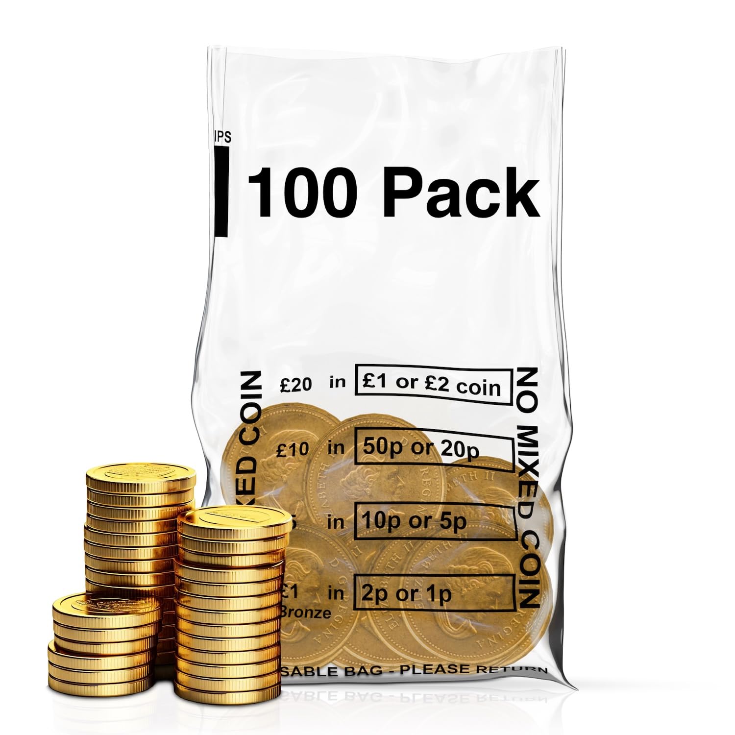 Swoosh Media Pack of 100 - Coin Bags | Money Bank Bags | Clear Plastic No Mixed Coins Bank Bags | Banking Bags | Coin Bags for Banking