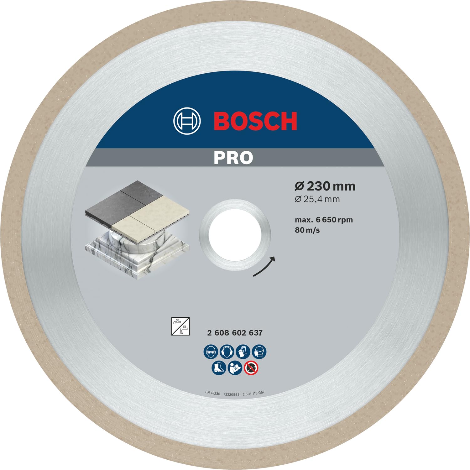 Bosch 1x PRO Ceramic Diamond Cutting Disc for Bore 25.4 and Tile Cutters (for Tiles, Hard tiles, Ø 230 mm, Professional Accessory Table Saw)