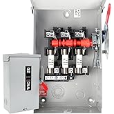 60 Amp Disconnect Box, 3 Pole Fusible Safety Switch, 110/240V, Heavy Duty Metal Structure, Reserved Knout-Outs Design, NEMA 3R Enclosure for Outdoor, 10-Year Warranty, Ideal for Commercial Application