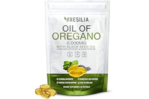 Resilia Oil Of Oregano Softgels with Black Seed Oil 6000mg – Organic Oregano Oil Capsules for Immune & Digestive Support – Non-GMO, Gluten-Free Softgels – Natural Herbal Wellness Supplement