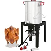 Creole Feast Premium Aluminum 30 Qt. Turkey Fryer Pot Set, TFS3000L | 50,000 BTU Propane Turkey Fryer Burner, Outdoor Turkey Deep Fryers for Outdoor Cooking and Frying, Silver &amp; Black