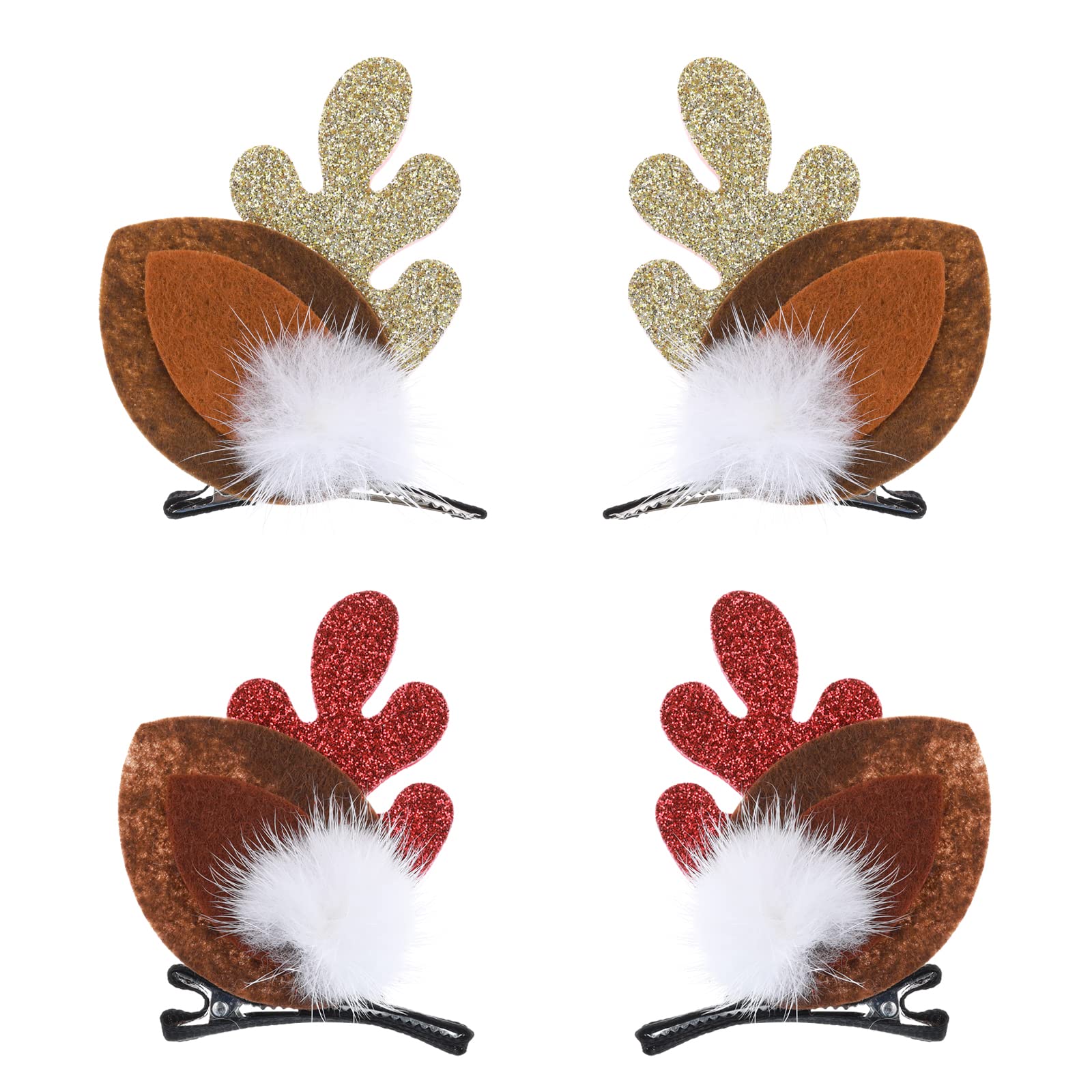 WLLHYF 4PCS Christmas Hair Clip, Christmas Reindeer Antler Hairpin Cute Girl Christmas Day Hair Clips Ornament Gift With Pom Balls Deer Ear Decoration — image 1