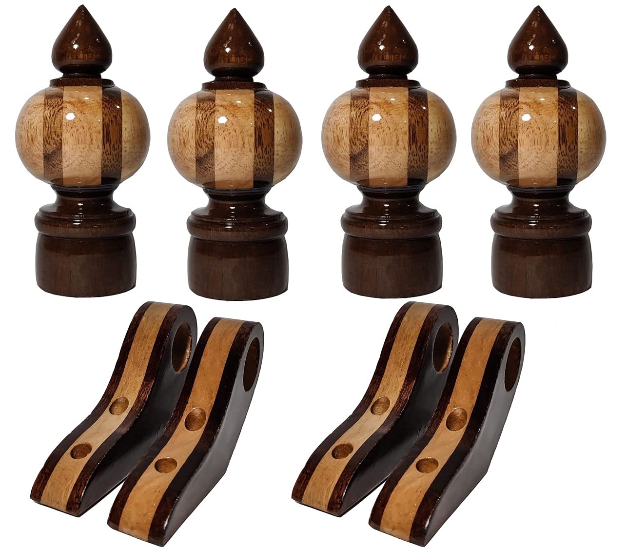Buy PARAS Luxury Wooden Curtain Bracket Finials ( 4 Finial and 4 Support ) for 25 mm / Rod 1