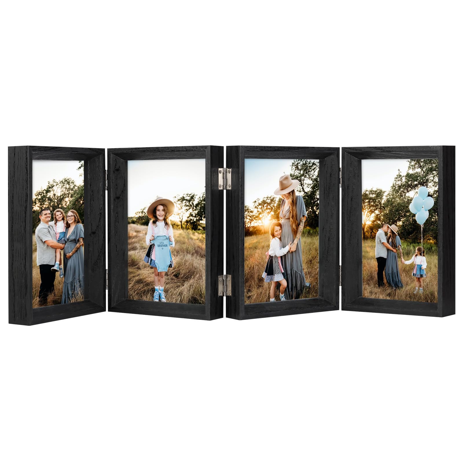 5x7 Photo Frame Hinged Folding 4 Picture Frame Beveled Multiple Photos, Black