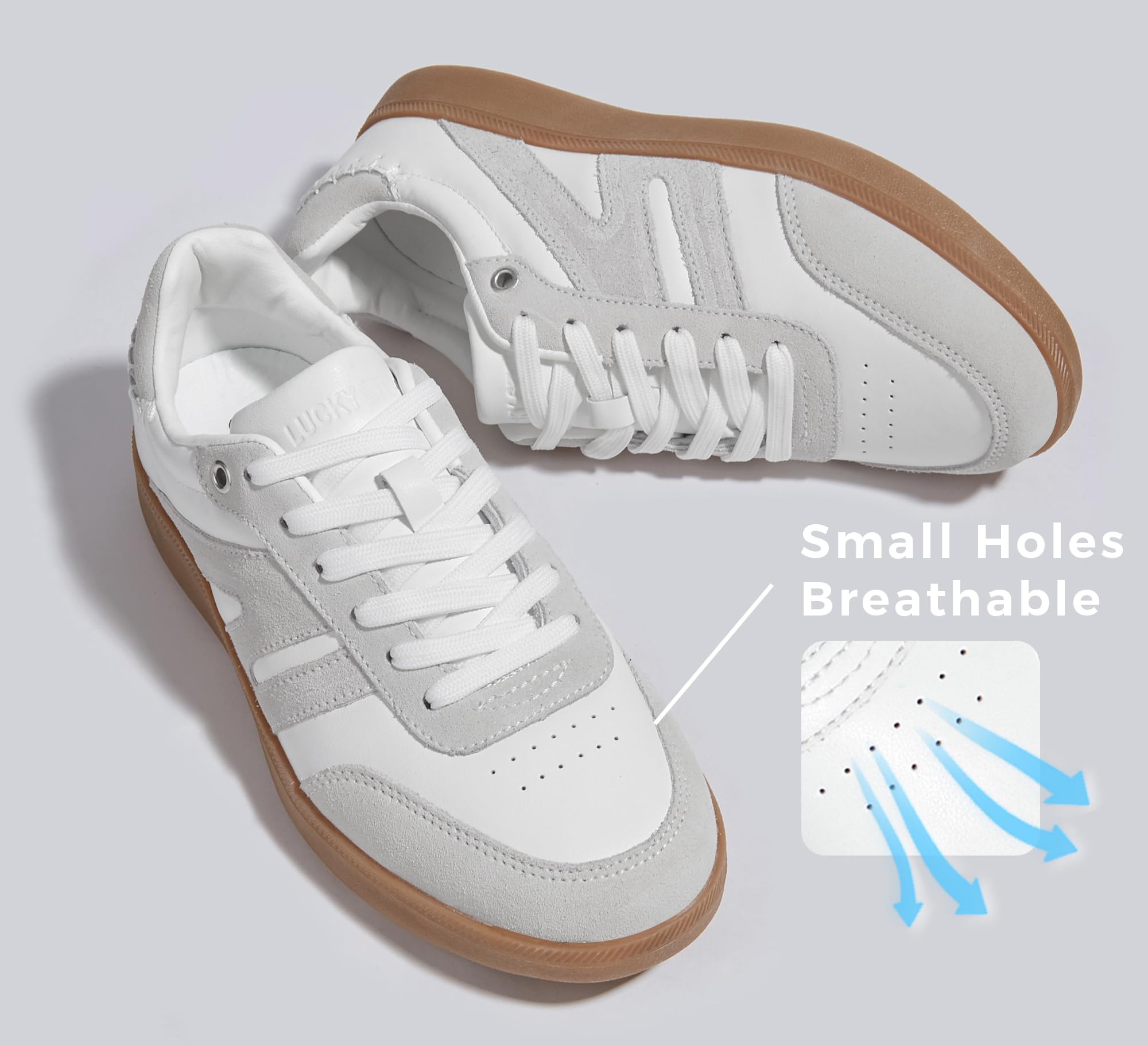 LUCKY STEP Women Classic Retro Gum Sole Fashion Sneakers Casual Tennis Skate Shoe Genuine Leather Walking Footwear Anti Slip Trainers