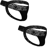 GAREDOB Sexy Men Lace Thongs Comfortable Soft Lace T Back Thong Underwear Wide Waistband 2 Pack Size S-4XL