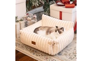 CHEERHOME PETS Cat Couch Bed for Indoor Cats Fluffy Cat Sofa Recliner with Removable Washable Cover Cute Pet Lounge Suitable for Puppy Kitten (Off-White)