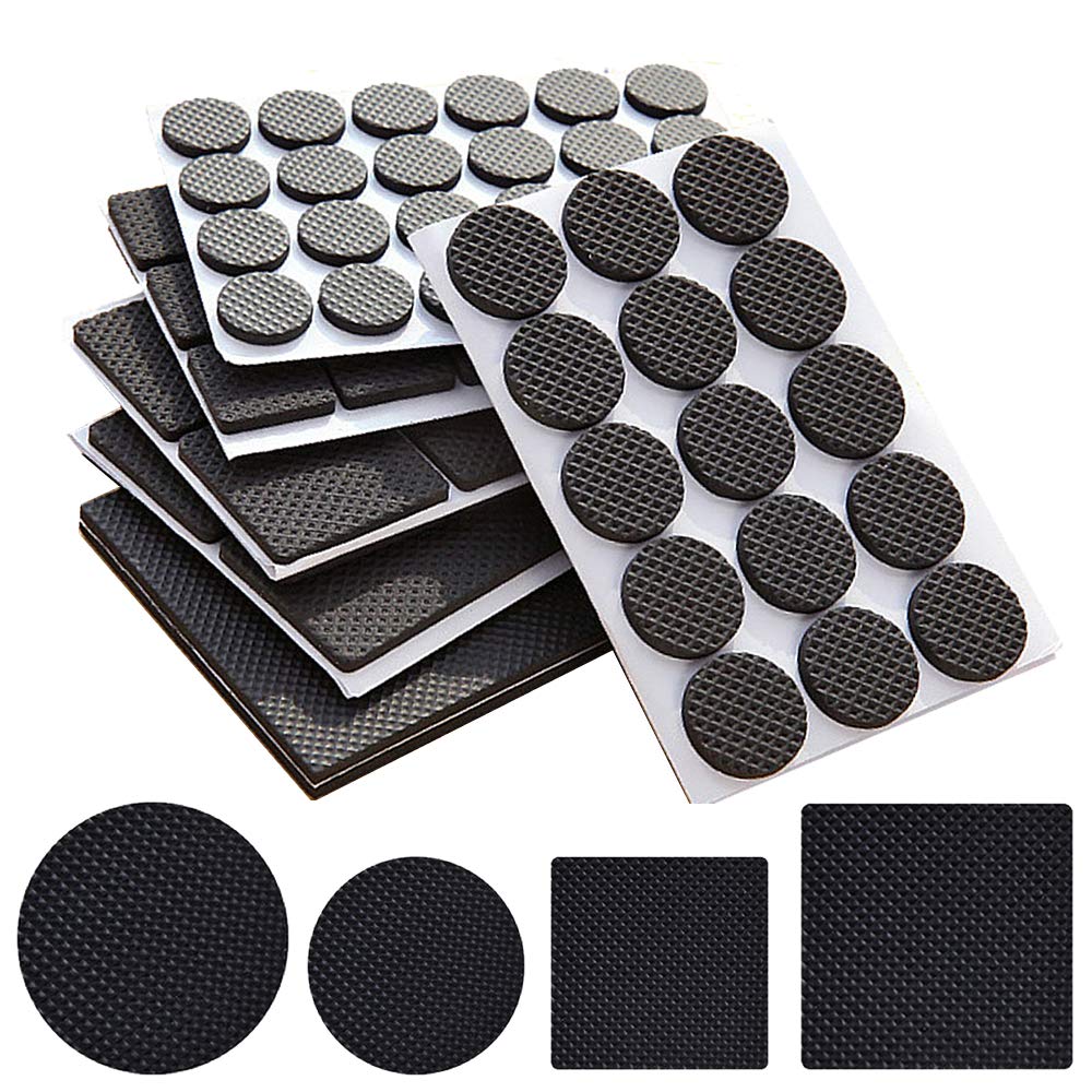 Youery 156 Pcs Furniture Pads Non Slip 20mm 27mm, Self Adhesive Rubber Grippers for Chair Legs Furniture Feet, Scratch Protection for Hardwood, Laminate Tile Floors, Round Square Rubber Pads Set
