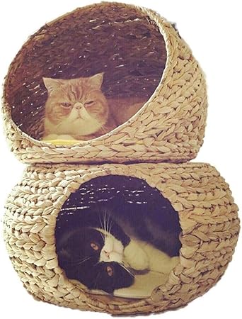 Pet Nid Chat Litiere Ete Chat Lit Lavable Villa Double Rotin Clos Banane Feuille Chat Escalade Chat Maison Chat Jouet Color Yellow Size 48 48 62cm Amazon Fr Cuisine Maison