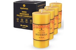 Uptimaz Beeswax Pillar Candles Set of 4, 2x4 Inch, 100% Beeswax Candle with Cotton Wick, Long Burning, Dripless Candle Bees Wax for Home, Décor, Prayer, Emergency
