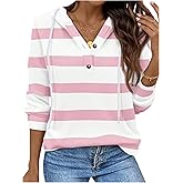 SweatyRocks Women's Striped Button Front Hoodie Sweatshirts Long Sleeve Drawstring Pullover Tops