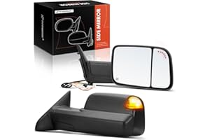 A-Premium Pair Towing Mirrors - Compatible with Dodge & Ram Models, 1500 2500 3500, 2009-2018 Pickup Truck - Heated, Flip Up, Black - with Power Glass, Turn Signal, Puddle Light, Temp Sensor