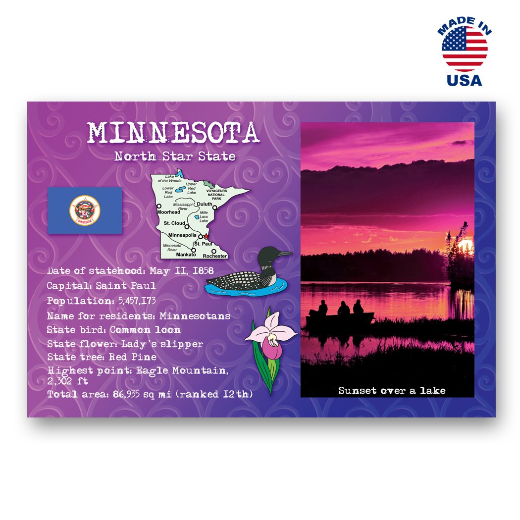 Minnesota State Facts Postcard Set Of 20 Identical Postcards Post Cards With Mn Facts And State Symbols Made In Usa - 