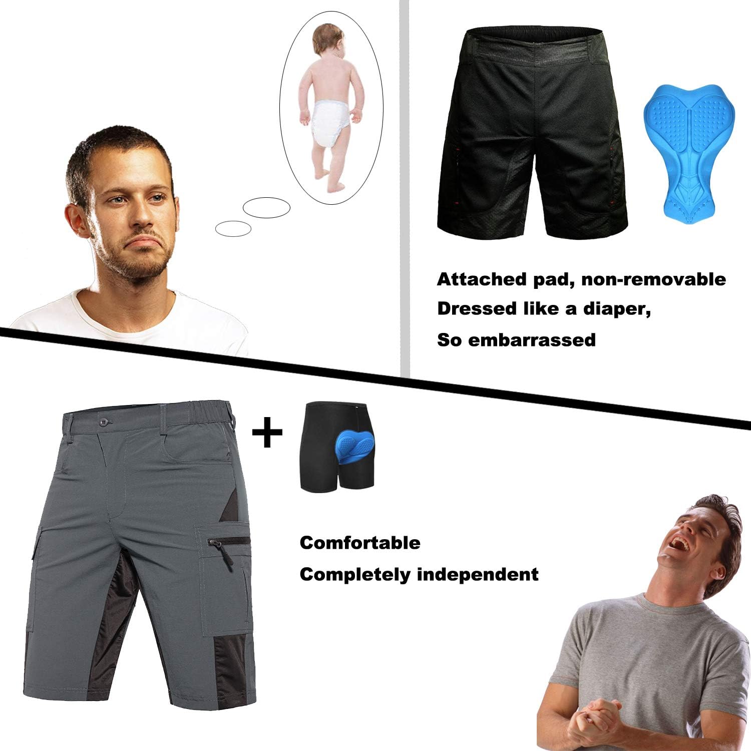 Hiauspor Men's Mountain Bike Shorts Padded MTB Shorts: Clothing