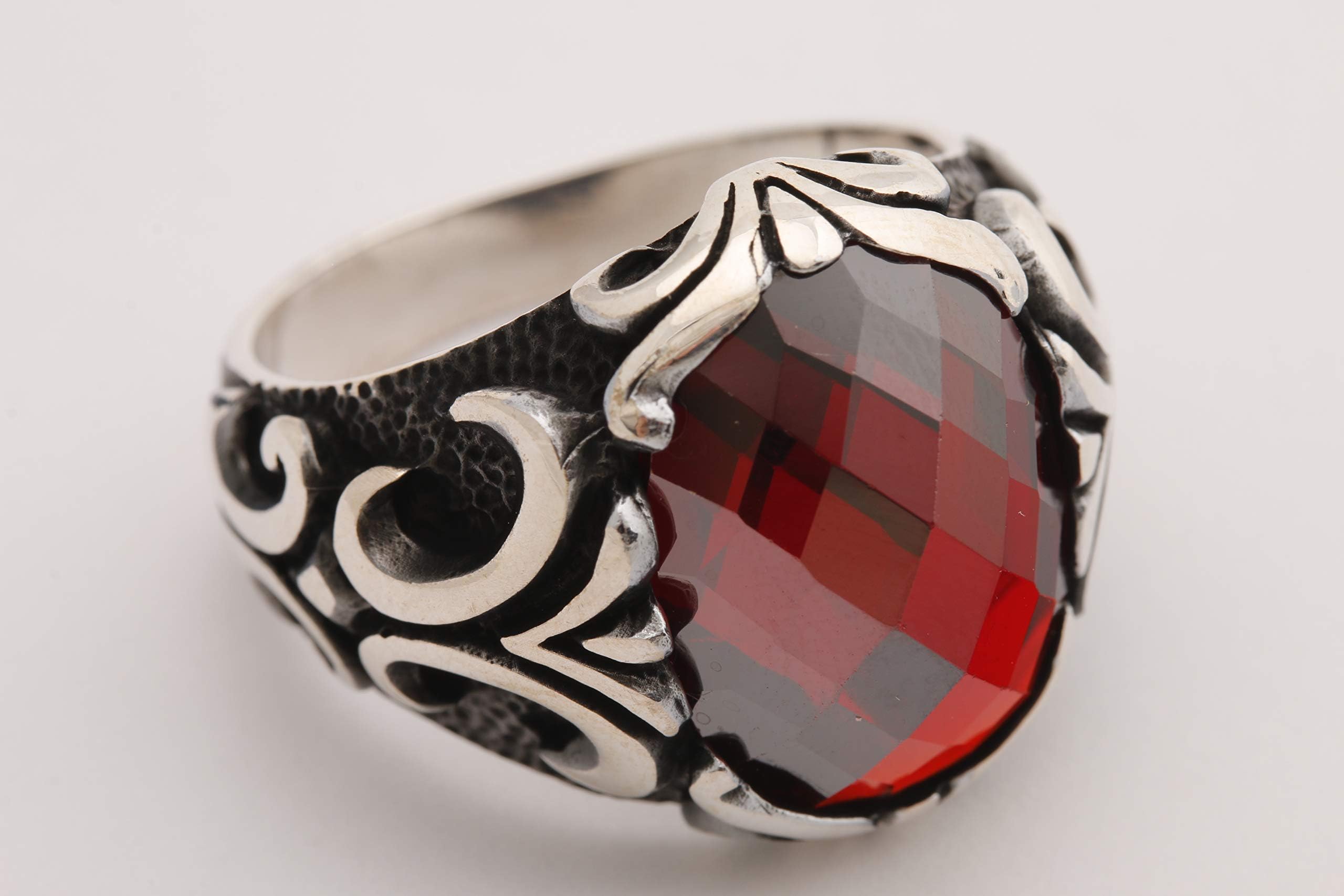 Turkish Special Design! New Collection Handmade Jewelry Oval Shape Ruby 925 Sterling Silver Embroidered Men's All Ring Size Option