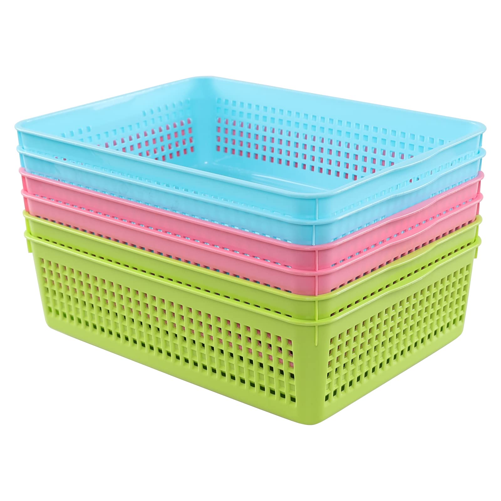 Annkky A4 Desktop Plastic Storage Basket Tray, Shallow Storage Trays Set of 6