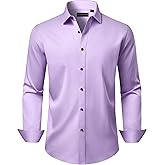 Lusead Men's Dress Shirts Long Sleeve Stretch Wrinkle Free Wedding Formal Business Button Down Shirt