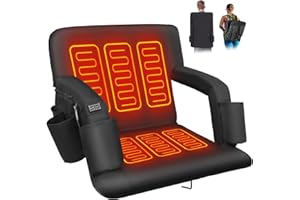 Moteoza Foldable Double Heated Stadium Seats for Bleachers, 6 Reclinng Positions Backrest, Armrests Adjustable – 3 Level Heating Portable Stadium Seating Heated Camping Chairs