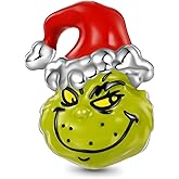 GNOCE Grinch Head Charm for Women, S925 Sterling Silver Dangle Charms for Women Wife, Valentine‘s Day, Mother’s Day Jewelry