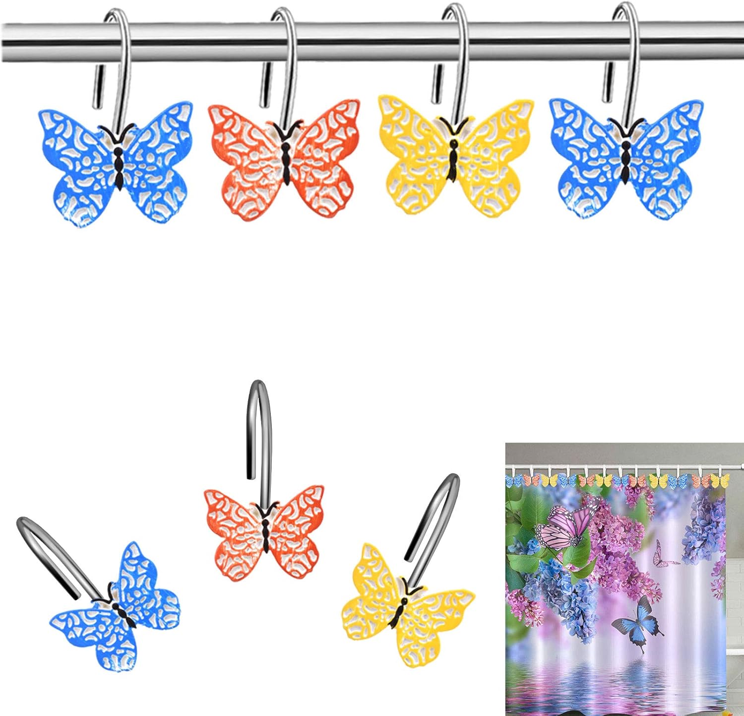 CandyGrid Butterfly Shower Curtain Hooks for Bathroom