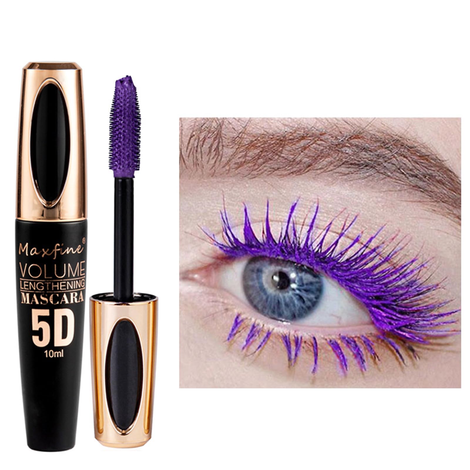 Purple Mascara,5D Silk Fiber Eyelash Volume with Soft Brush, Lash Sensational Volumizing,Long-Lasting Waterproof No Smudge with False Lash Effect(Black Tube-Purple)