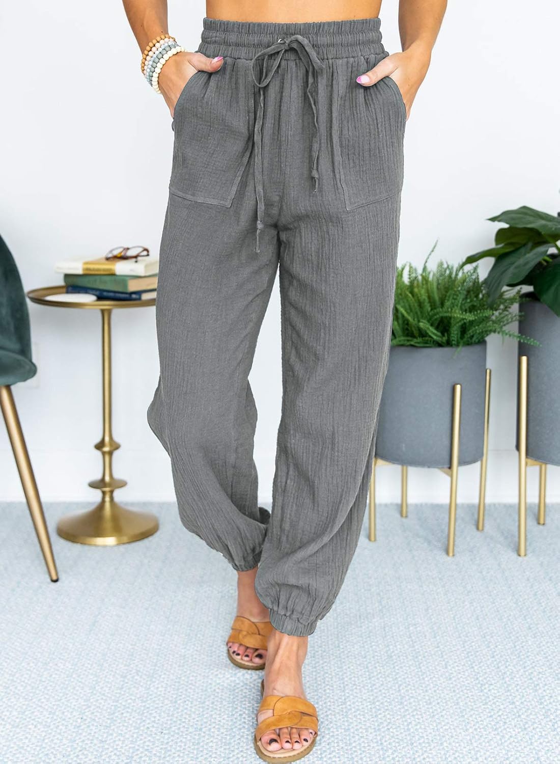 Asvivid Womens Fashion Casual Long Casual Tribal Pants Pocketed Drawstring Elastic Waist Pant: Clothing