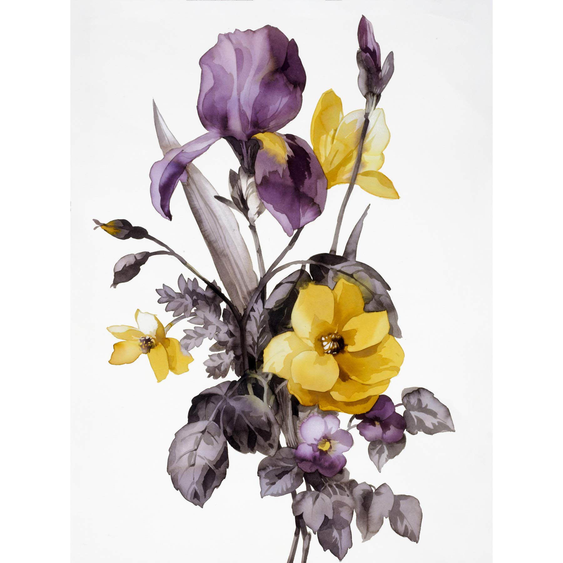 Wee Blue Coo Flowers Purple Yellow Large Wall Art Print Canvas Premium Poster