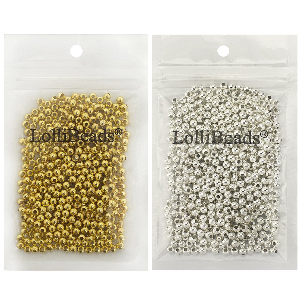 LolliBeads (R) Gold and Silver Plated Smooth Round Metal Beads Mixed Color 4 mm 600/600 Total 1200 Pcs