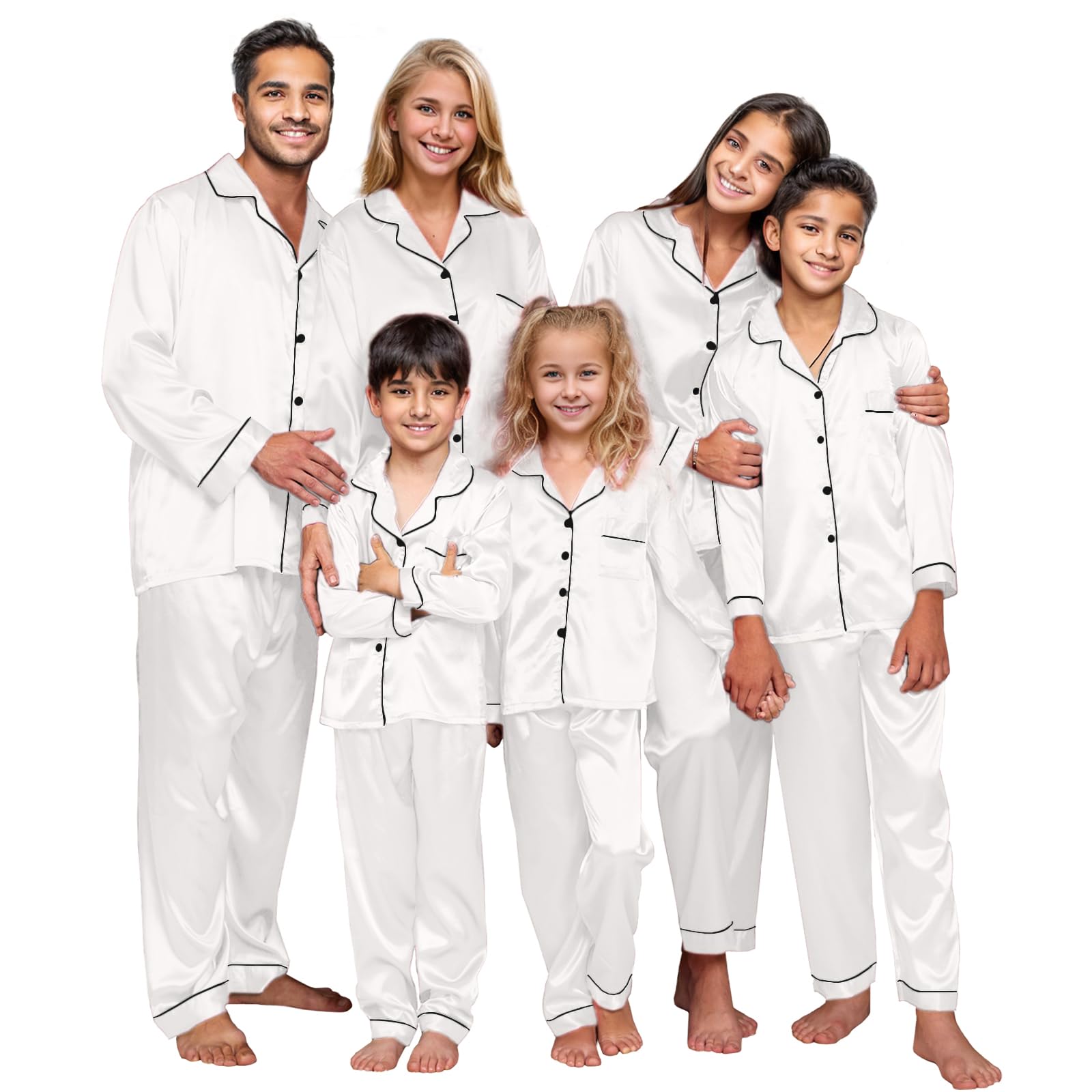 IFFEI Family Silk Satin Pajamas Matching Sets Long Sleeve Pjs for ...