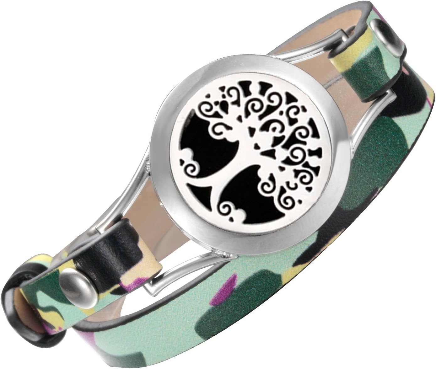 EVERLEAD Unisex Aromatherapy Essential Oil Diffuser Bracelet/Fragrance Stainless Steel Locket Bracelet with Leather Belt