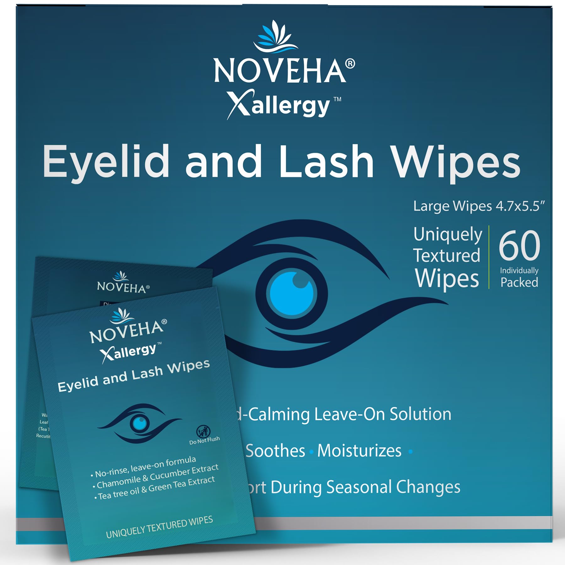 NOVEHA Allergy Relief Eyelid Wipes | Pre-moistened Hypoallergenic Eye Cleansing Pads, Reduce Itchiness, Redness & Discomfort Caused By Allergy, Clean, Soothe & Remove Debris, Pollen & Other Irritants