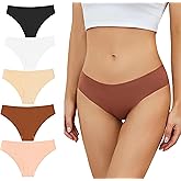 UUONLY Seamless Brief Underwear for Women, 5 Pack Hipster Briefs No Show Panties Ladies Stretch Invisible Mid Rise Brief