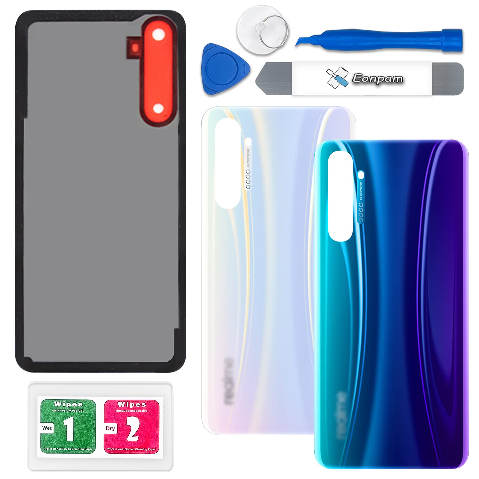 Eonpam Back Cover Glass for Realme X2 / Realme XT Rear Glass Replacement with Repair Kit Genuine Rear Housing (Blue)