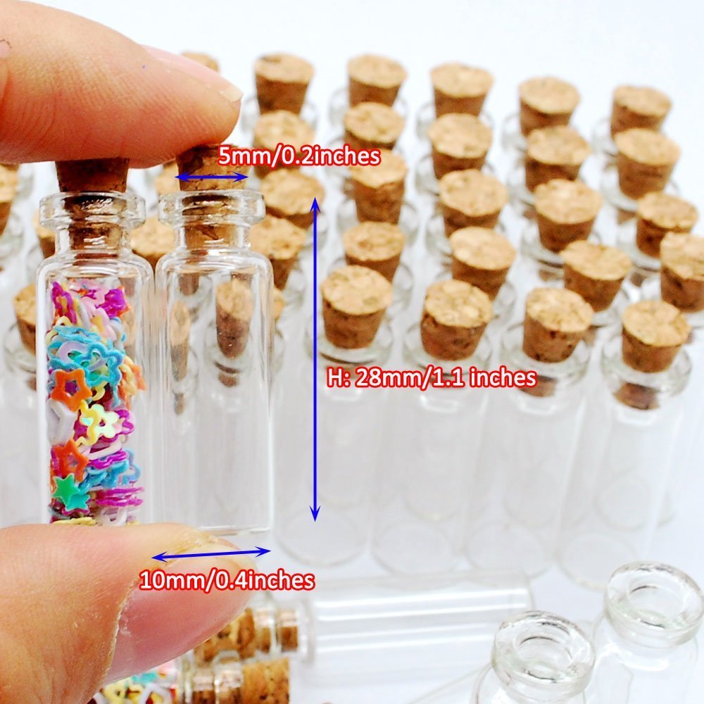 50pcs 1ml Small Mini Glass Bottles Jars with Cork Stoppers/Message