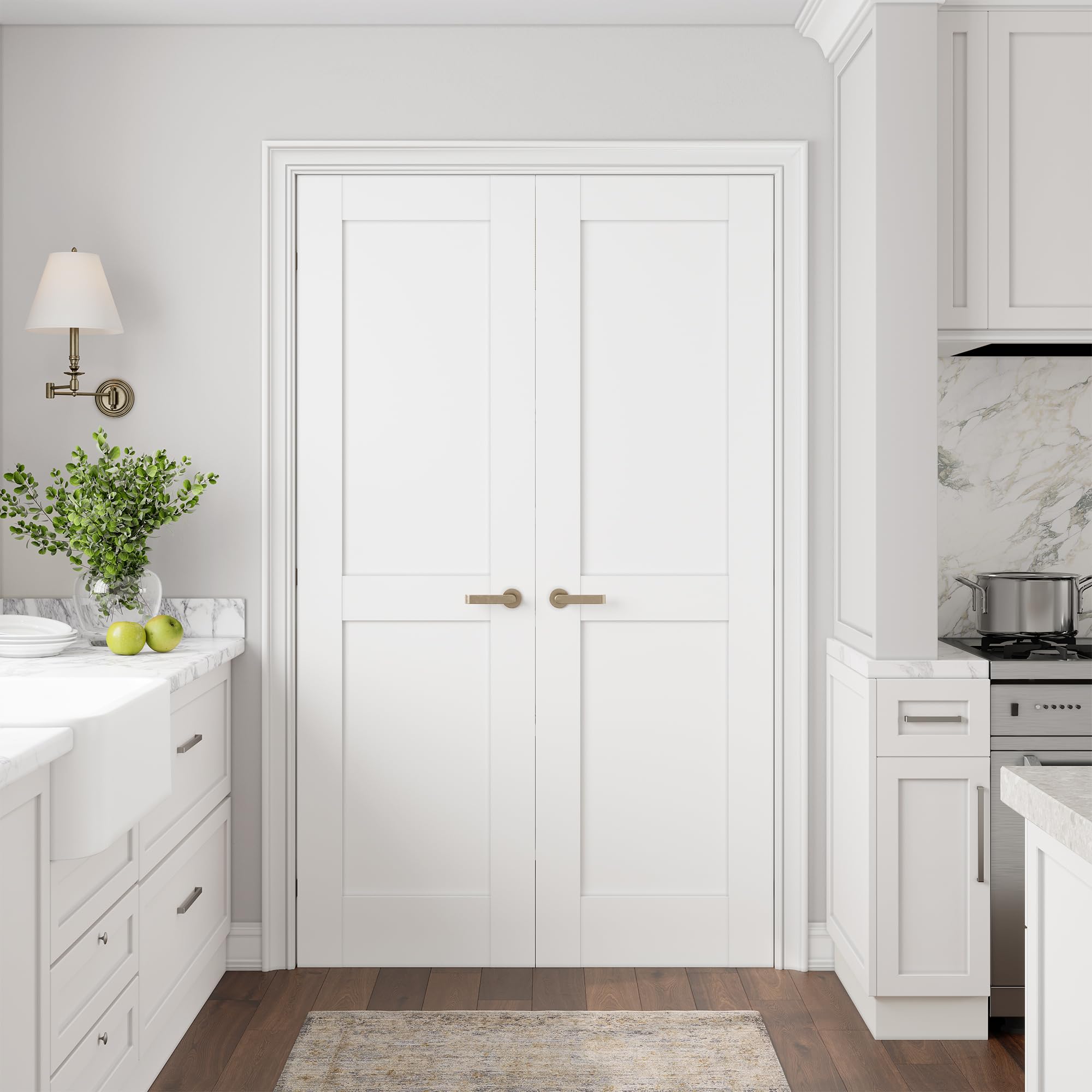Photo 1 of (24" x 2) x 80" Interior French Doors, 2-Panel Slab Door for Pantry, Closet, Pocket, Solid Core Interior Slab Shaker, White Primed?Doorknob and Hinges Not Included?