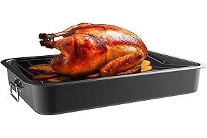 Roasting Pan with Angled Rack-Nonstick Oven Roaster and Removable Tray-Drain Fat and Grease for Healthier Cooking-Kitchen Cookware by Classic Cuisine